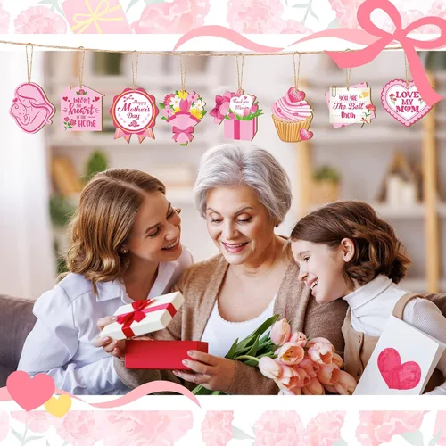 Miniatura 2 de FairySandy 36 piezas de adornos para el día de la madre para árbol de madera, rosa, mamá, mujeres, decoración de árbol, flores rústicas, magdalenas