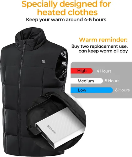 Miniatura 3 de Paquete de batería de chaleco calefactable, batería de 10000 mAh, 5 V 2 A, especialmente diseñada para chaqueta térmica, ropa térmica, manta térmica