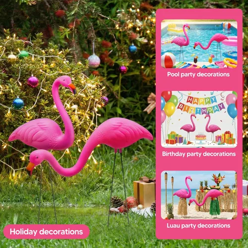 Miniatura 6 de JOYIN Juego de 2 pequeñas estacas de adorno de flamenco rosa para patio, mini estatua de flamenco de plástico con patas de metal para aceras