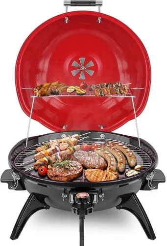 Miniatura 12 de Techwood - Parrilla eléctrica para barbacoa de 15 porciones para interiores y exteriores, diseño de doble capa, parrilla portátil extraíble de 1600W