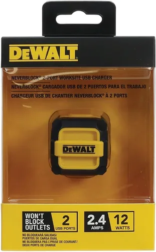 Miniatura 9 de DEWALT Cargador USB NeverBlock de Servicio Pesado, Adaptador de Cargador de Pared de Puerto Dual Angulado de 12W, Enchufe Plegable, Ladrillo de Caja