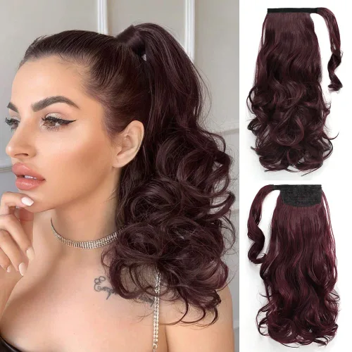 Miniatura 9 de Auburn - Extensiones de cabello con clip de cola de caballo, extensiones de cola de caballo de 16 pulgadas, rizadas, onduladas, sintéticas
