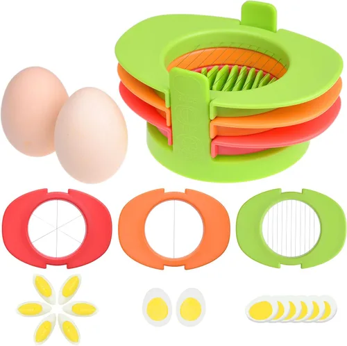 Juego de rebanador de huevos con 3 cortadores - Corta huevos duros en rodajas finas, gajos o mitades - Rebanar huevos manualmente fácil - Sin