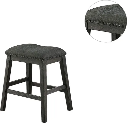 Miniatura 4 de simple relax Taburete acolchado de tela de lino, gris oscuro (juego de 2)
