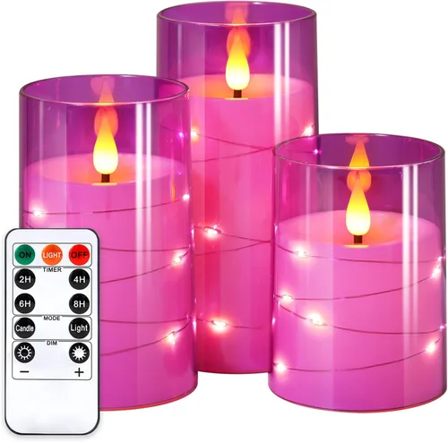 NURADA Velas parpadeantes sin llama: Velas LED acrílicas con mechas 3D, luces de cadena de estrellas incorporadas, operadas por batería, con control
