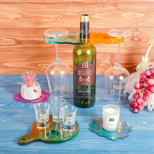 Miniatura 4 de Geiserailie 4 piezas de soporte para copas de vino, molde de resina, bandeja de servir, molde epoxi, estante de vino, plantilla de silicona, soporte
