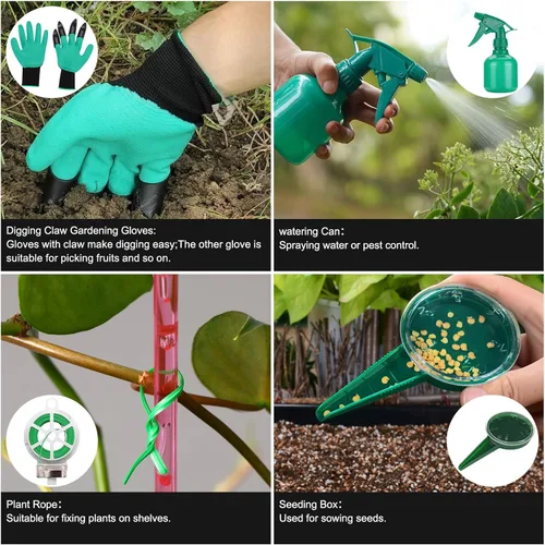 Miniatura 8 de Suministros de jardinería, juego de herramientas de jardín, 19 piezas de herramientas de jardín de acero inoxidable con bolsa, regalos de jardinería
