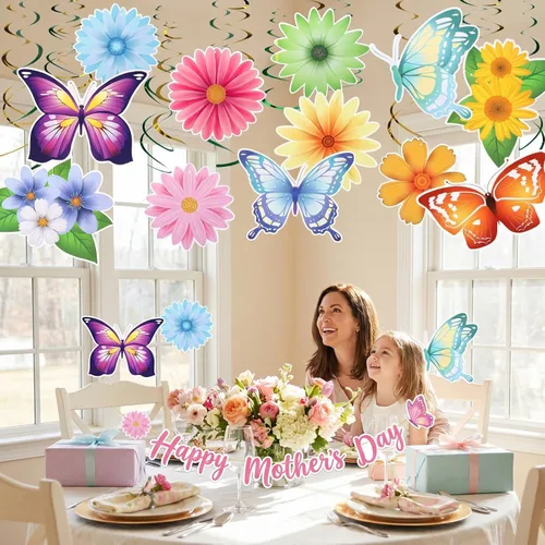 Miniatura 3 de 36 piezas de decoración de fiesta de mariposa de primavera y verano para colgar en el techo, serpentina de papel grande flora mariposa decoración