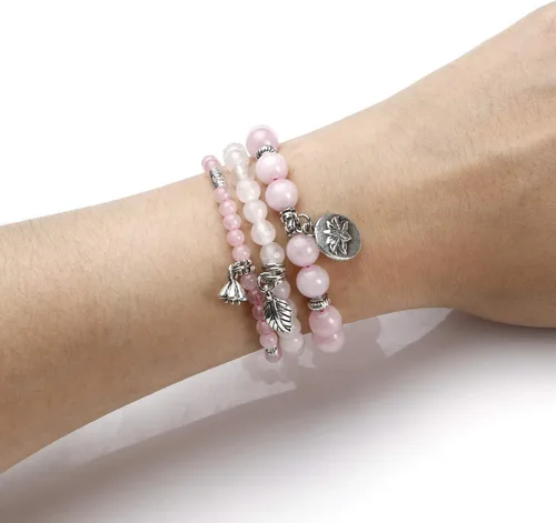 Miniatura 4 de Jovivi - 3 pulseras de cuentas de cristal de cuarzo rosa amatista para chakras, energía natural de curación, cuentas de loto, piedra reiki