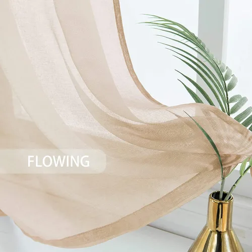 Miniatura 4 de UPOPO Paneles de Cortina Beige Pequeños Cortinas Transparentes de Gasa de 16 Pulgadas de Largo Cortinas de Cocina de Voile con Textura de Lino