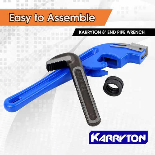 Miniatura 7 de Llave de tubo de extremo KARRYTON de 8 pulgadas, mordaza ajustable de 1.5"/38mm, mango desviado de hierro fundido, llave de plomería perfecta