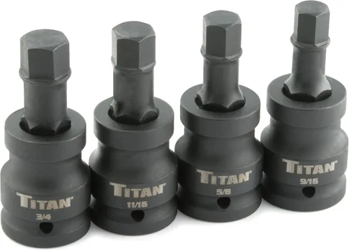 Titan 44101 Juego de llaves de vaso hexagonal de 3/4 pulgadas con núcleo de torsión SAE Impact Jumbo (4 piezas)