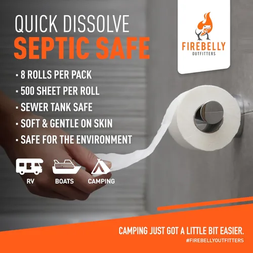 Miniatura 2 de Papel higiénico para autocaravana, seguro para tanque séptico - HECHO EN LOS ESTADOS UNIDOS - 8 rollos, 2 capas, 500 hojas - Papel higiénico
