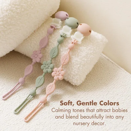 Miniatura 4 de Clips para chupete de silicona para bebés para niños y niñas, clips de una pieza para bebés, clips para chupete YIVEKO con flores, 3