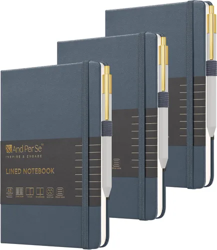 Miniatura 35 de &And Per Se Juego de diario y bolígrafo forrados, cuaderno A5 de tapa dura de cuero con bolígrafo y juego de papelería, 160 páginas de 3.53 oz/m²