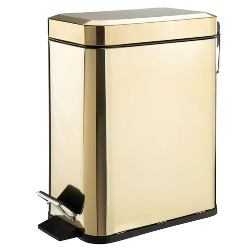 mDesign Pequeño y moderno cubo de basura rectangular de metal con tapa y pedal de 1.3 galones, compacto, con cubo interior extraíble con asa, para