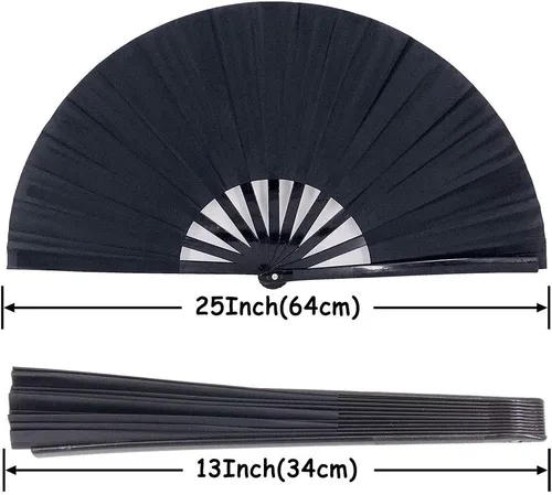 Miniatura 2 de Abanicos plegables grandes para bailar en línea, grandes ventiladores plegables para festivales de baile, baile, actuaciones (negro)