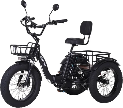 NARRAK Triciclo eléctrico para adultos, triciclo eléctrico plegable con neumáticos gruesos, bicicletas eléctricas de 3 ruedas, pico de 1350 W Negro