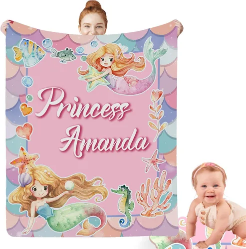 Miniatura 10 de Regalos de sirena para niñas africanas, manta de bebé personalizada con nombre para bebés recién nacidos, manta personalizada para niñas negras
