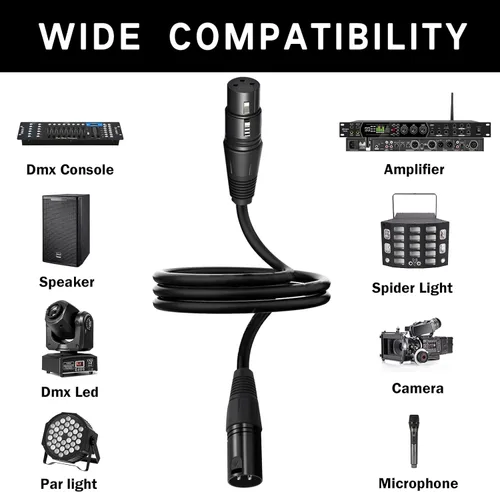 Miniatura 2 de Cable DMX flexible de 10 pies de señal XLR macho a hembra, cable DMX para iluminación de escenario, luces de DJ, cabezal móvil y accesorios LED par