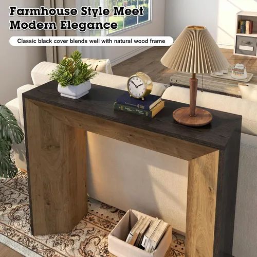 Miniatura 8 de Mesa de entrada de 41 pulgadas con luz LED, mesa consola de madera de granja detrás del sofá, mesa de sofá rústica estrecha para sala de estar, mesa