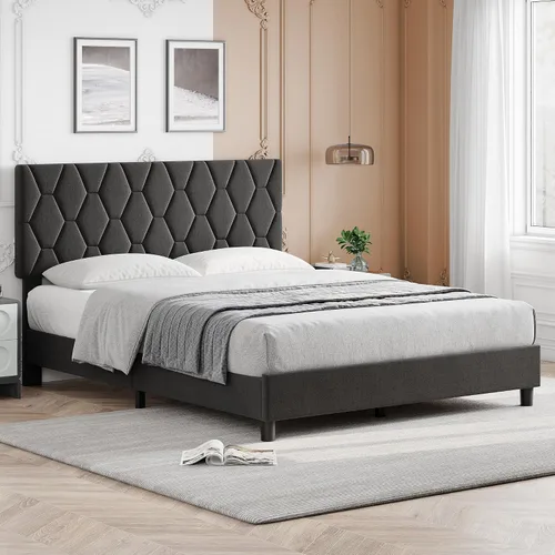 Miniatura 17 de GarveeHome Base de cama Twin XL beige con cabecera tapizada, base de cama de plataforma resistente con cabecera ajustable, soporte fuerte