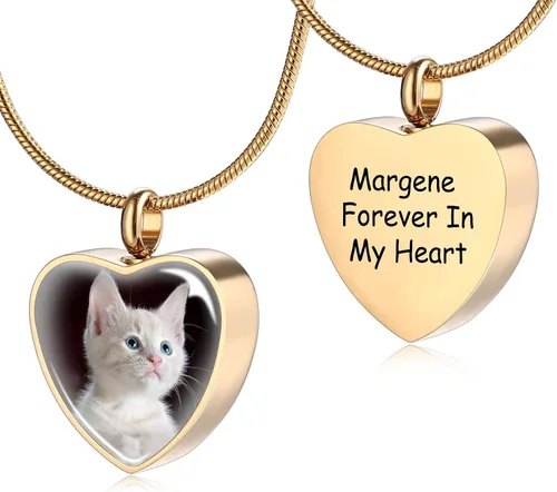 Miniatura 22 de MeMeDIY Collar personalizado con dije de urna de cenizas con estampado de pata de corazón, nombre personalizado, foto, fecha para mujeres, hombres