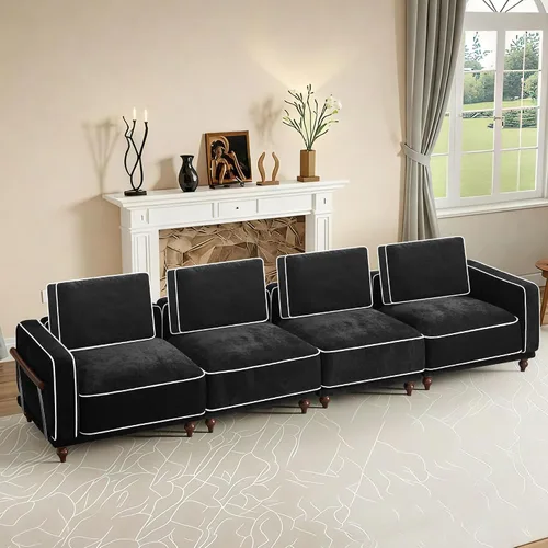 Miniatura 14 de Sofá biplaza modular de 80 pulgadas, sofá modular Cloud con reposabrazos y patas de madera, cómodo sofá tapizado de 2 plazas para sala de estar
