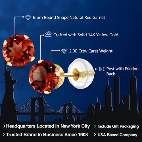 Miniatura 50 de Gem Stone King Aretes solitarios con piedra natal de oro de 14 quilates Redondos de 0.236 in Aretes de oro para mujeres y hombres