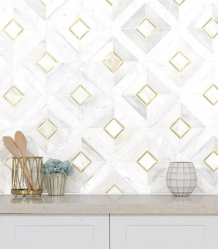 Miniatura 8 de MSI Verona Patrón Dorado 12 pulg. x 12 pulg. Azulejo de Mosaico de Mármol Montado en Malla para Pared de Baño, Piso, Salpicadero de Cocina y Verona