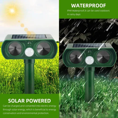 Miniatura 3 de Repelente de gatos mejorado para exteriores, repelente solar ultrasónico de animales, repelente de ciervos y ardillas, con sensor de movimiento