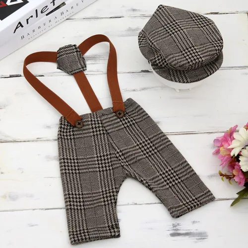 Miniatura 6 de Zeroest Newborn Photography Outfits Boy, Suspenders & Hat for Baby Boys Baby Photography Props for Newborn Photo Shoots Café