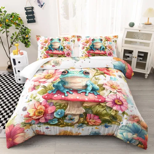 Miniatura 24 de AILONEN Lindo juego de edredón de ajolote tamaño Queen, 3 piezas para niños y niñas, ropa de cama en una bolsa, ropa de cama costera azul turquesa