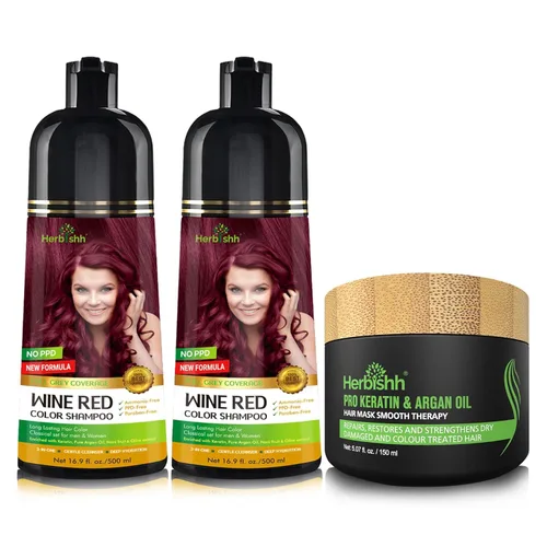 Miniatura 10 de Paquete combinado – 2 unidades de champú de color de cabello Herbishh + 1 máscara de cabello intenso de argán – Tinte para cabello gris de larga