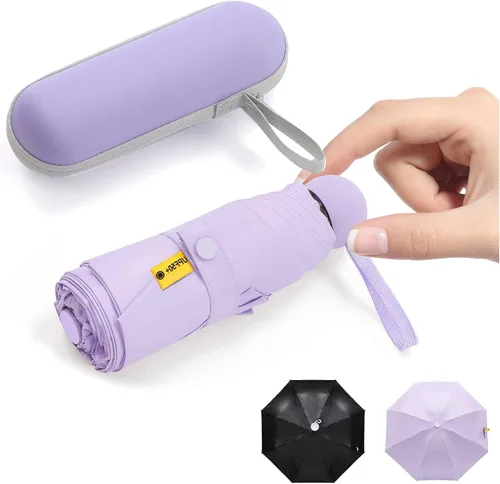 Sehnschut - Sombrilla portátil de viaje con 8 costillas pequeña plegable plegable para sol y lluvia para mujer protección UV