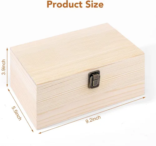 Miniatura 2 de WSICSE Caja de madera sin pintar con tapa con bisagras, grande de 9.2 x 5.5 x 3.9 pulgadas para manualidades, almacenamiento de joyas, caja