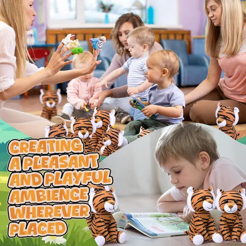 Miniatura 4 de Blueweenly 12 piezas de animales de peluche de tigre sentado de 6 pulgadas, juguetes de peluche realistas y lindos, regalos para niños y niñas