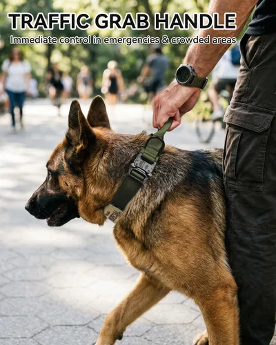 Miniatura 2 de Joytale Collar táctico para perro con asa, collar militar ajustable y resistente con 2 parches para entrenamiento, adecuado para perros medianos