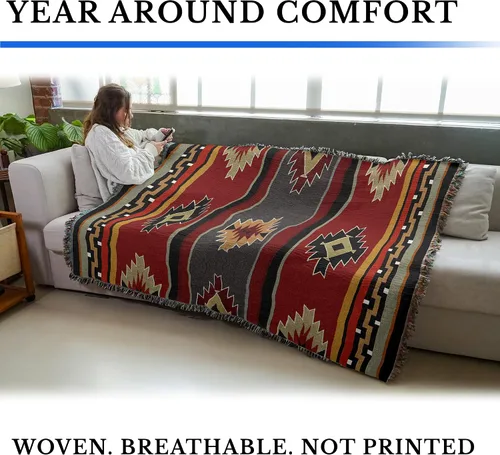 Miniatura 4 de Pure Country Weavers Manta Kaibab - Inspirada en los Nativos Americanos del Suroeste - Tapiz Decorativo de Regalo Tejido de Algodón - Hecho