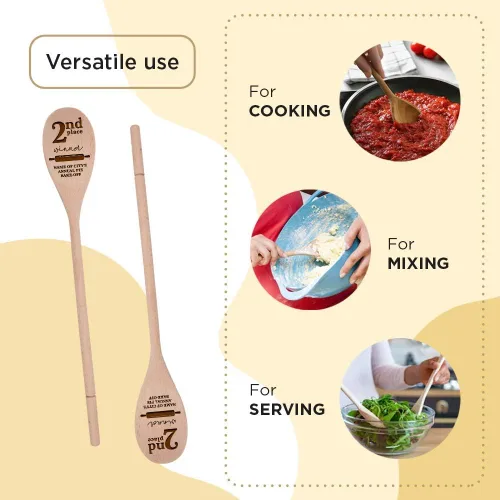 Miniatura 3 de Juego de 3 cucharas de cocina de 14 pulgadas con grabado personalizado en Estados Unidos, utensilios de cocina de madera, Chili Cook Off Showcase