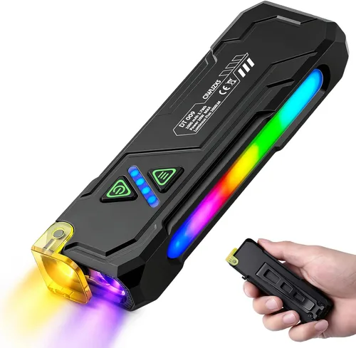 EDC - Linterna plana recargable de 1000 lúmenes, linternas de señalización ambiental LED/UV/RGB, clip magnético en la luz de bolsillo para Negro