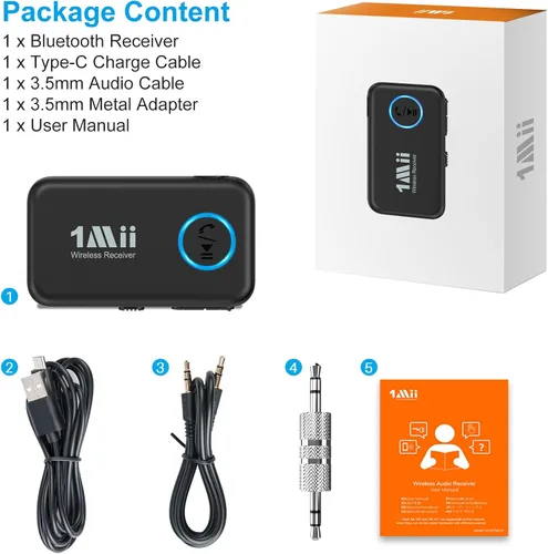 Miniatura 8 de 1Mii Receptor de música Bluetooth 5.3 para estéreo de coche/hogar, adaptador Bluetooth auxiliar para automóvil con control de volumen, soporta