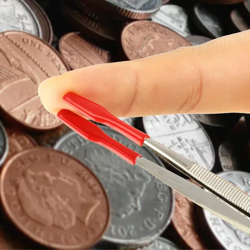 Miniatura 4 de Honoson 2 pinzas con punta de goma, recubiertas de goma de PVC, punta plana suave que no se daña, laboratorio, industrial, pasatiempos, Rojo