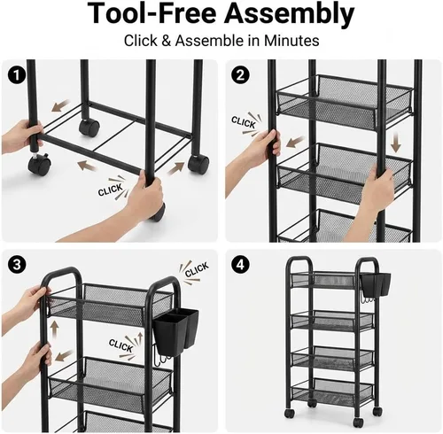 Miniatura 7 de Cesta de frutas delgada de 5 niveles, carrito apilable de almacenamiento de verduras para cocina, organizador de frutas de alambre de metal sobre