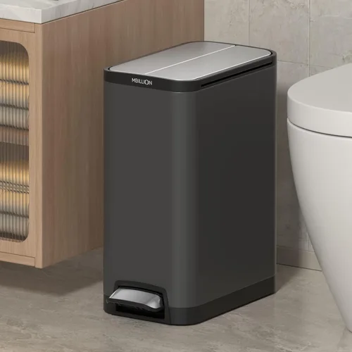 Miniatura 2 de Mbillion Cubo de basura con forro de 35 litros/9.3 galones, tapa de mariposa, abierto, cierre silencioso, rectangular, de acero inoxidable