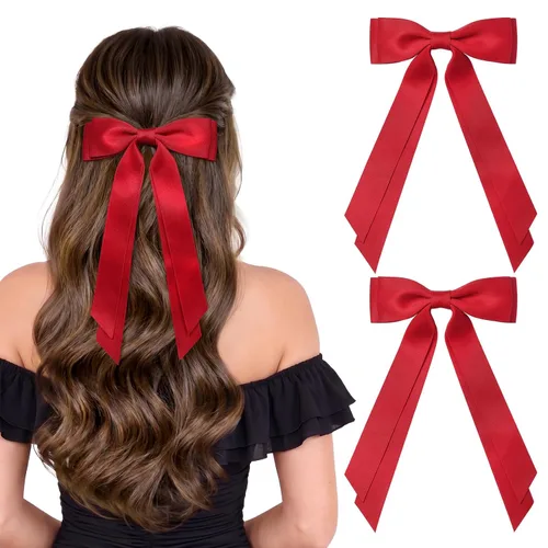 Miniatura 10 de Aileam 2 piezas lazos de cabello de satén sedoso, pinza para cabello, cinta blanca para cabello, sujetador de cola de caballo, accesorios, Blanco