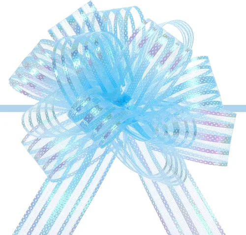 Miniatura 36 de MECCANIXITY 5 lazos metálicos de organza de 4 pulgadas para envolver regalos, color rosa claro para cestas de boda, regalos de Navidad, día de San