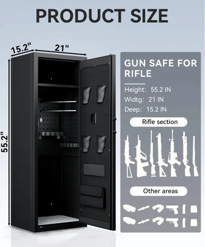 Miniatura 5 de Caja fuerte para armas 10-13, caja fuerte para rifles y pistolas, caja fuerte grande para rifles y pistolas, caja fuerte biométrica para armas