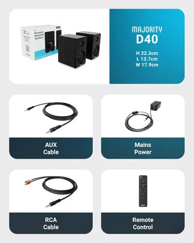 Miniatura 7 de Majority D40 Altavoces de estantería activos Altavoces de estudio estéreo con alimentación Potente sonido amplificado de 2.0 canales