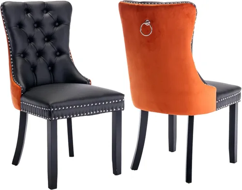 Miniatura 41 de Shenyon Juego de 2 Sillas de Comedor de Terciopelo Gris, Sillas de Comedor Tapizadas con Ribete de Anilla Trasera y Patas de Madera Maciza, Sillas